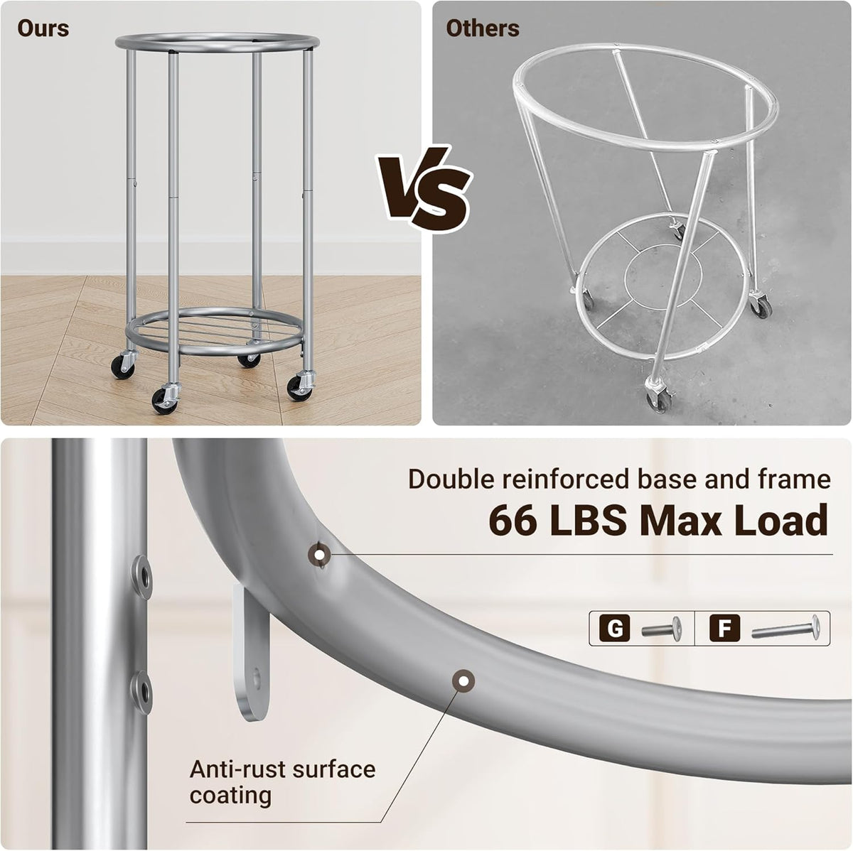 ELYKEN Laundry Hamper with Wheels, 110L Rolling Laundry Basket, Round Laundry Cart with Steel Frame
