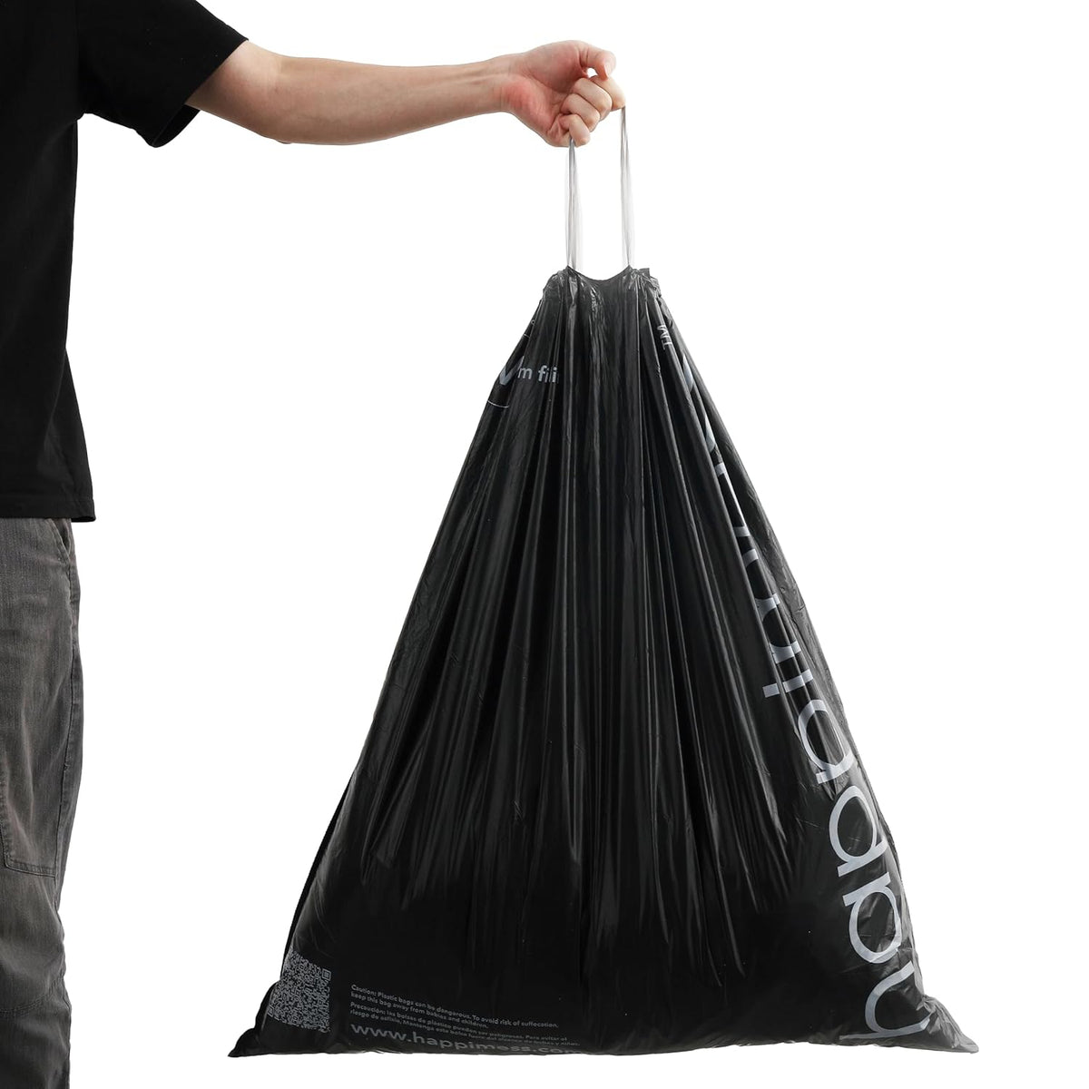 happimess HPM3000V-BLACK 30 Gallon Drawstring Unscented Trash Can Liner for Business Home Kitchen