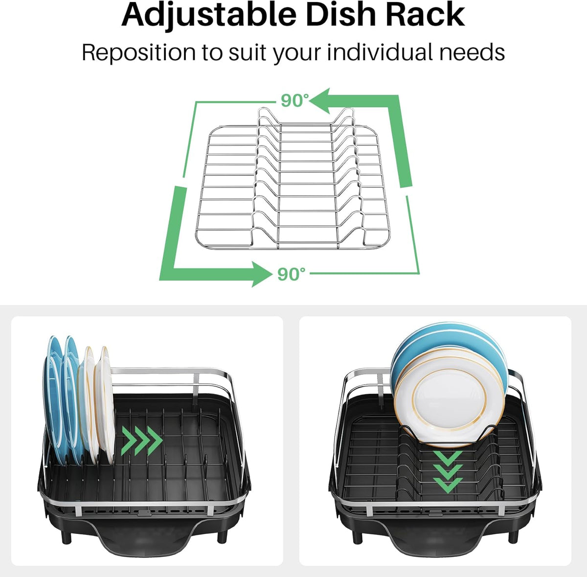 Dish Drying Rack, Expandable Dish Rack for Kitchen Counter, Stainless Steel Dish Drainer with