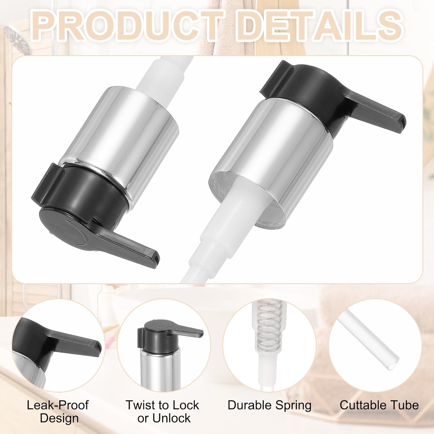 uxcell 2 Pcs Soap Dispenser Pump Heads, Hand Soap Dispensers Top Pumps Replacement Clip-on Pumphead