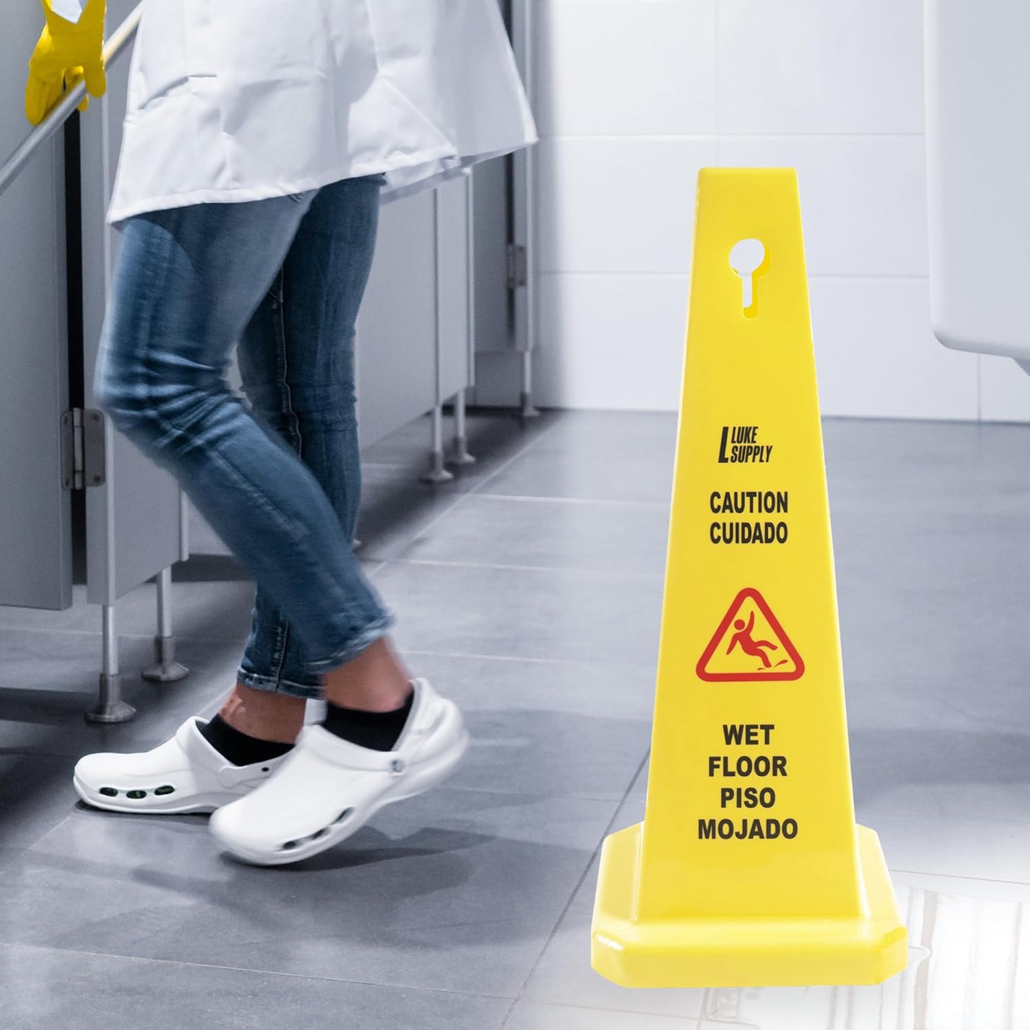MATTHEW CLEANING 3 Packs 36” Caution Wet Floor Safety Cones for Indoors and Outdoors,Bright Yellow