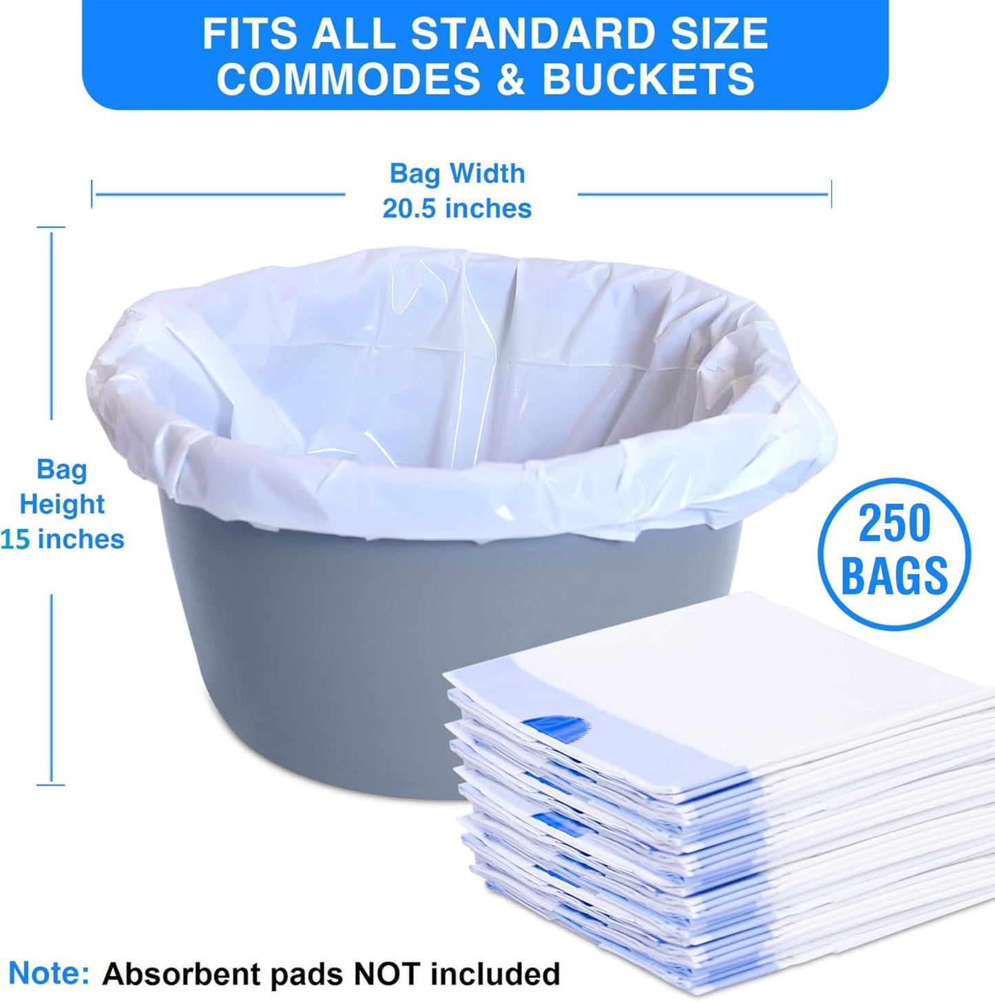Disposable Potty liners - 250, Bed side commode Liners, Portable Toilet Bag, Potty Bags for
