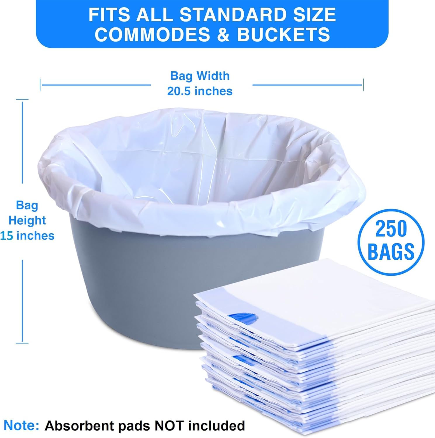Disposable Potty liners - 250, Bed side commode Liners, Portable Toilet Bag, Potty Bags for