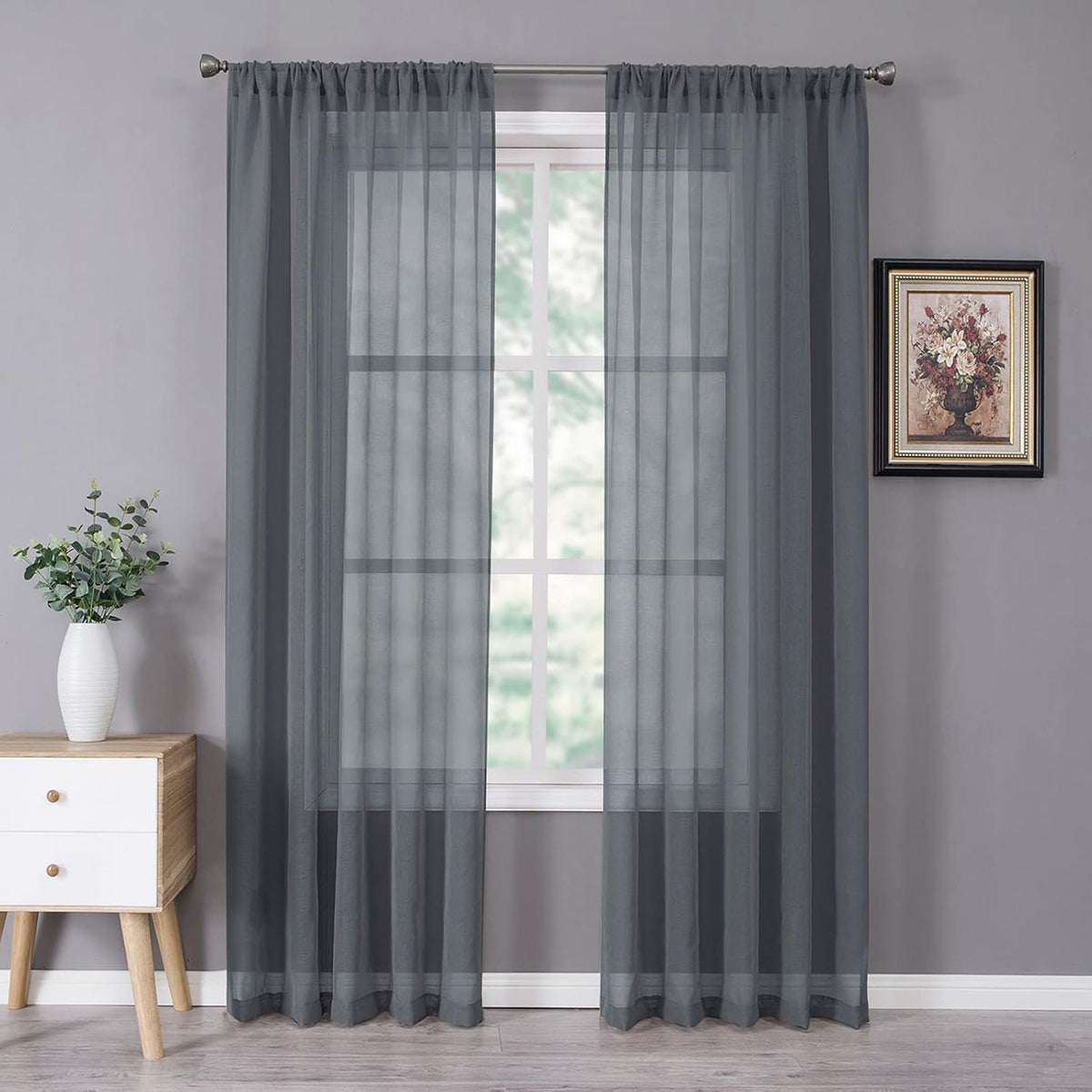 Tollpiz Sheer Curtain Linen Textured Living Room Curtains Sheer Light Filtering Rod Pocket Voile