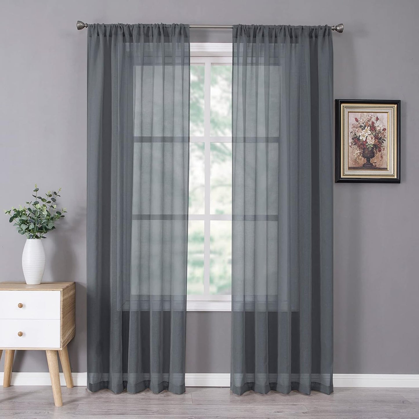Tollpiz Sheer Curtains Bedroom Linen Textured Curtain Sheers Light Filtering Voile Rod Pocket