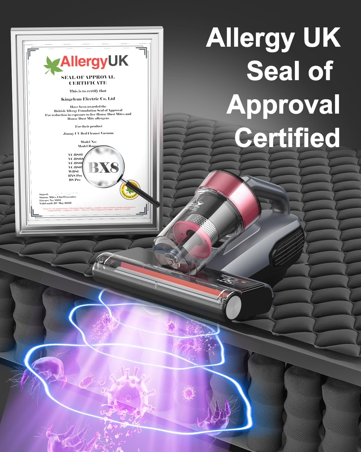 Jimmy Mattress Vacuum Cleaner, Bed Vacuum Cleaner with UV Sanitizing & HEPA Filter & Ultrasonic