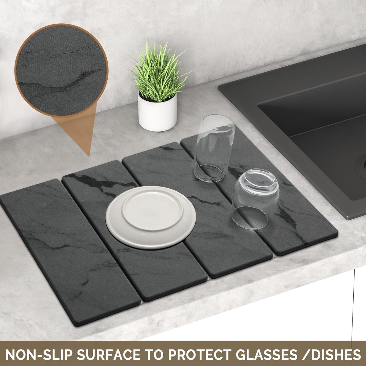 2 PCS Large Stone Dish Drying Mat for Kitchen Counter Quick Dry Stone Dishes Mats Marbled Water