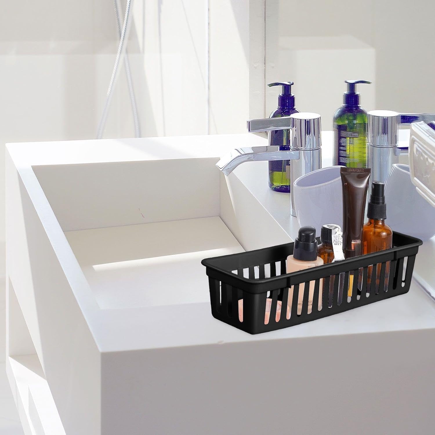 Domensi 12 Pack Slim Plastic Storage Baskets Tray for Organizing 10.25 x 3.25 x 2.5 Inch Small