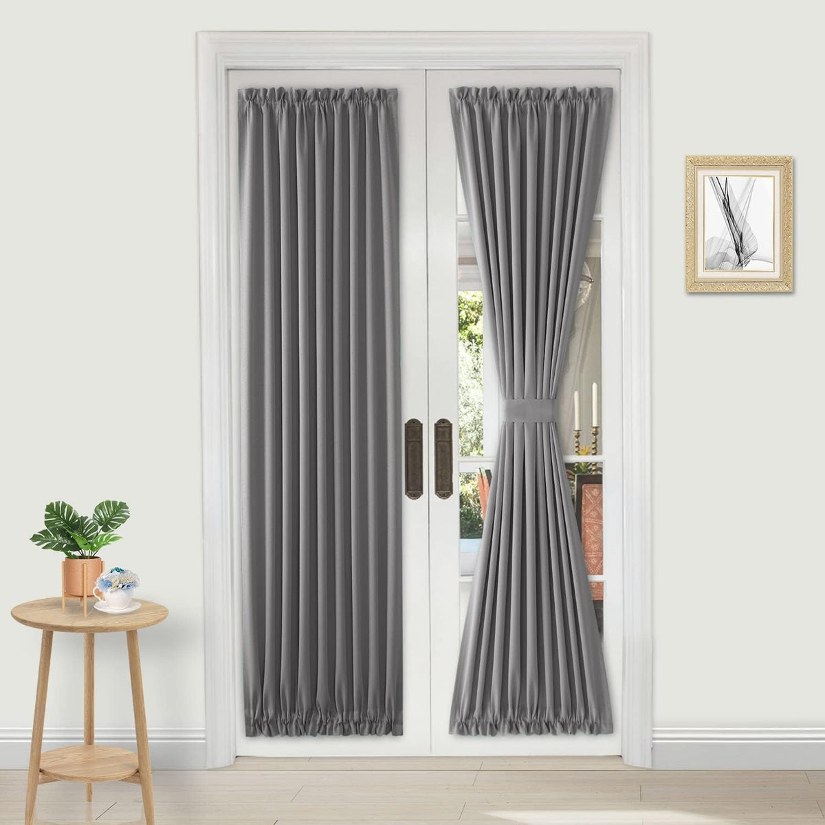 DWCN French Door Curtains – Rod Pocket Thermal Blackout Curtain for Doors with Glass Window