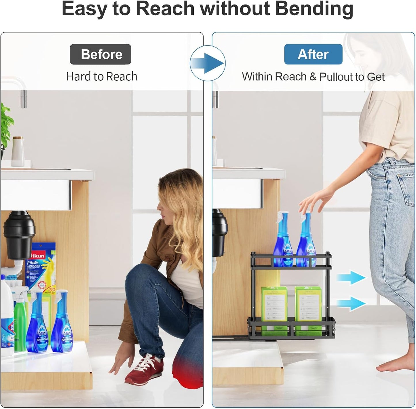 iSPECLE Under Sink Organizer - 2 Pack Under Kitchen Sink Pull Out Organizer Expandable Width Add