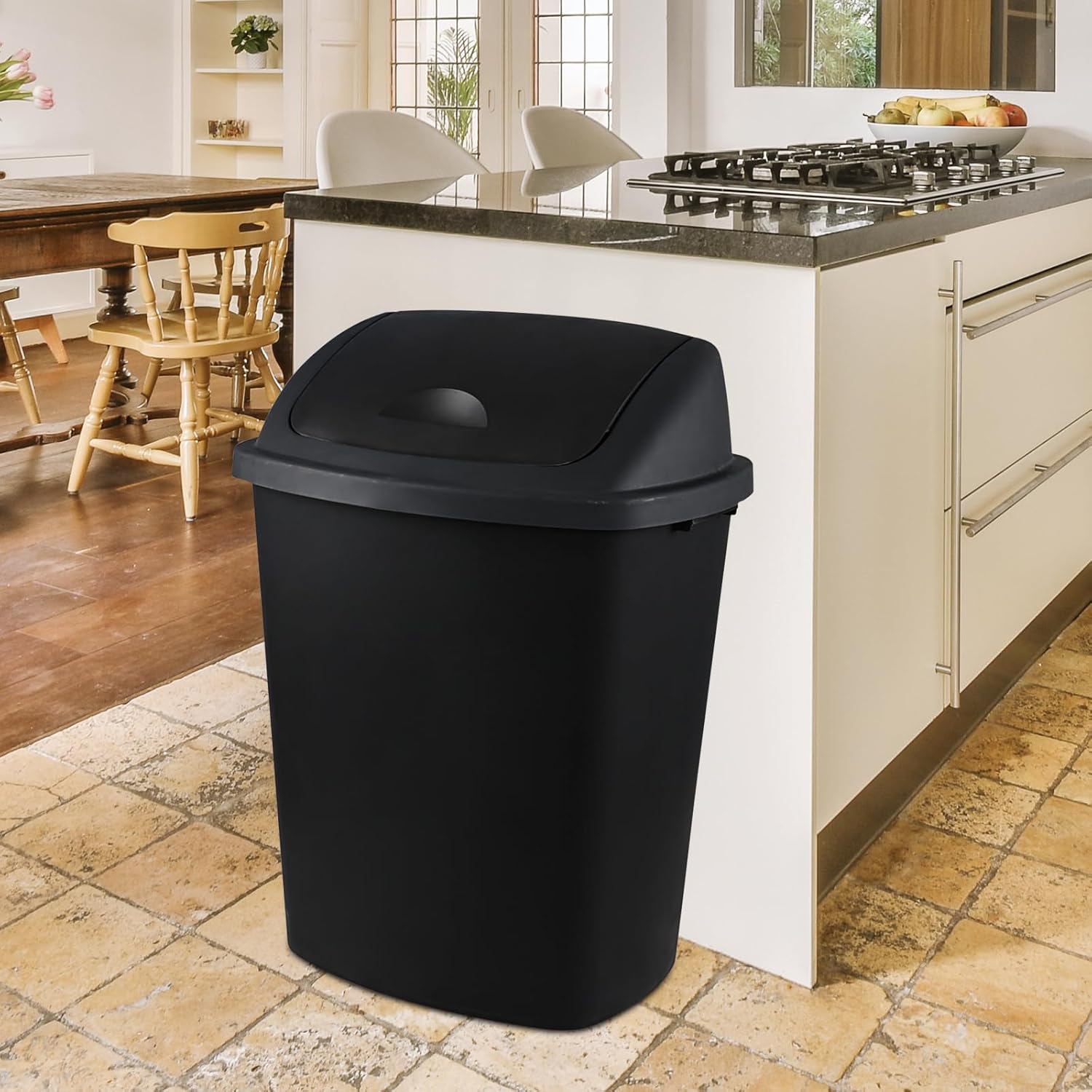 Teyyvn 18 Gallon Tall Plastic Kitchen Trash Can with Swing Lid, 4 Pack Large Plastic Swing Top