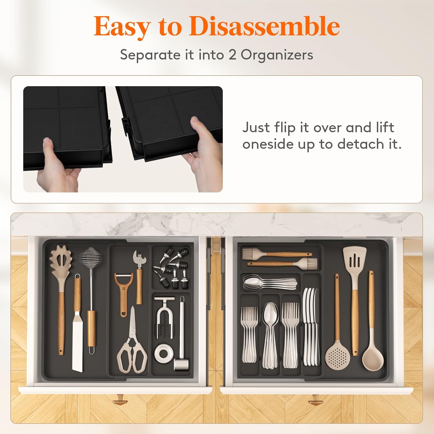 Lifewit Large Silverware Drawer Organizer, Plastic Cooking Utensil Tray for Kitchen, Expandable