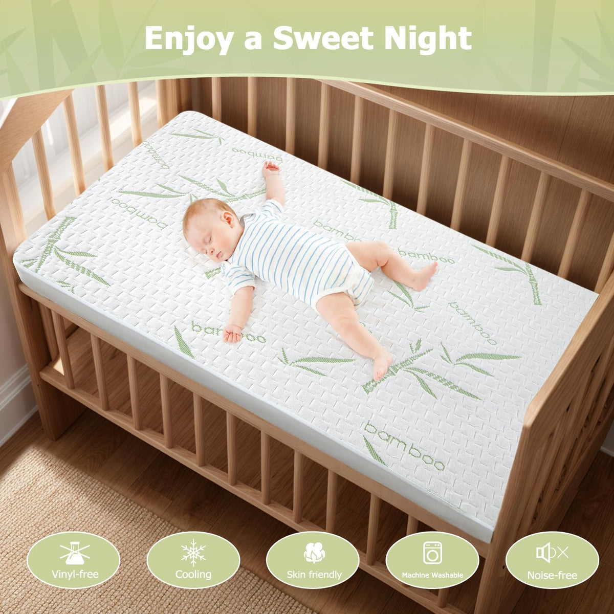Mattress Protector Soft Crib Rayon Bamboo Waterproof Mattress Pad Cover, Soft Breathable Cooling