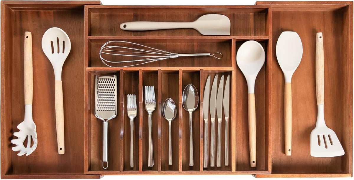 KitchenEdge Premium Silverware, Flatware and Utensil Organizer for Kitchen Drawers, Food-Safe