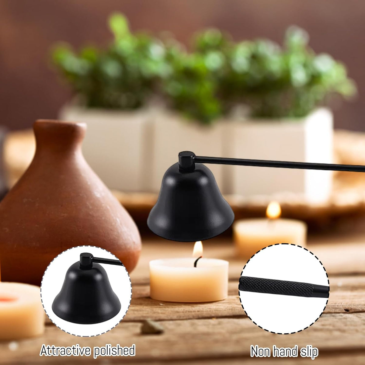 2-Piece Candle Snuffer with Wick Dipper,Candle Snuffer, Brass Candle Snuffer and Long Handle