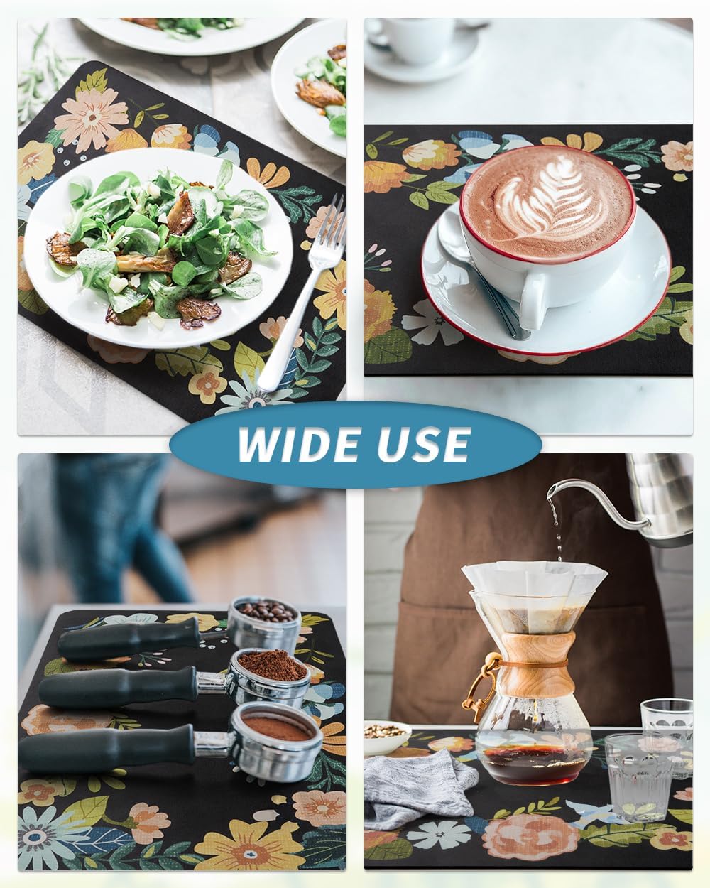 AMOAMI Coffee Mat Hide Stain Rubber Backed Absorbent Dish Drying Mat for Kitchen Counter - Bar