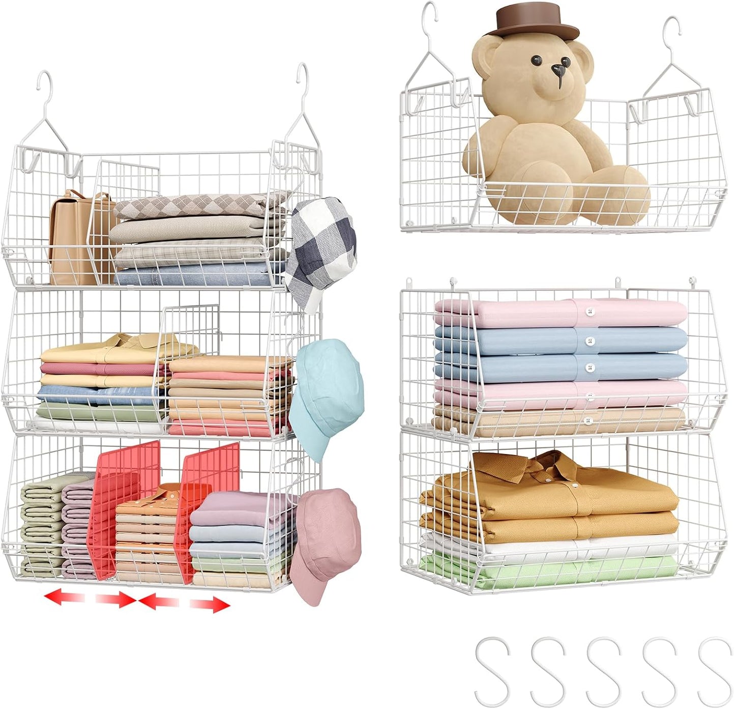 3 Tier Extra Large Closet Hanging Shelves with Divider, 16.5"L x 11.8"W x 33.6"H Closets Organizers