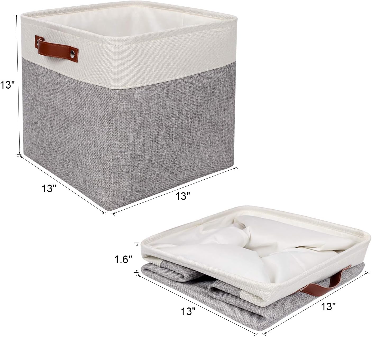 Univivi Storage Bins with Hard Bottom,13 x 13 x13 Cube Storage Baskets with Handles,Gray Foldable