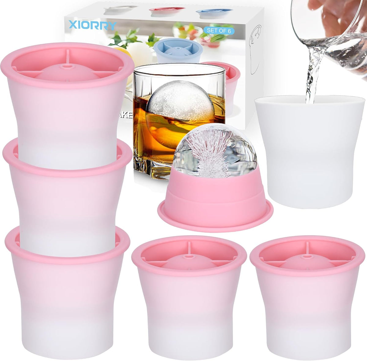 Round Ice Cube Molds 6 Pieces, Silicone Sphere Ice Mold Maker, Stackable Easy Release Circle Ice