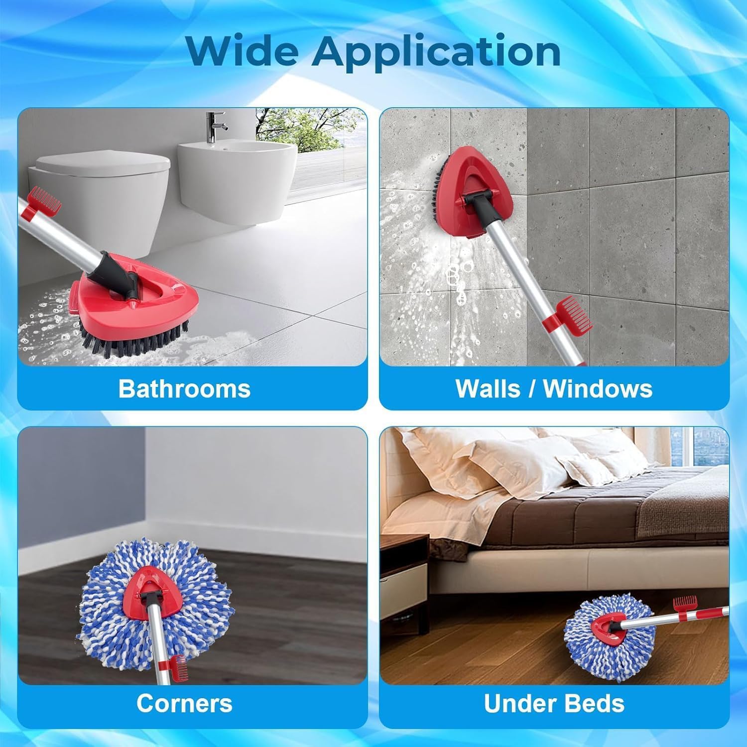 Spin Mop Head and Brush Replacement Compatible with O Cedar RinseClean 2-Tank System, 4 Mop Replace