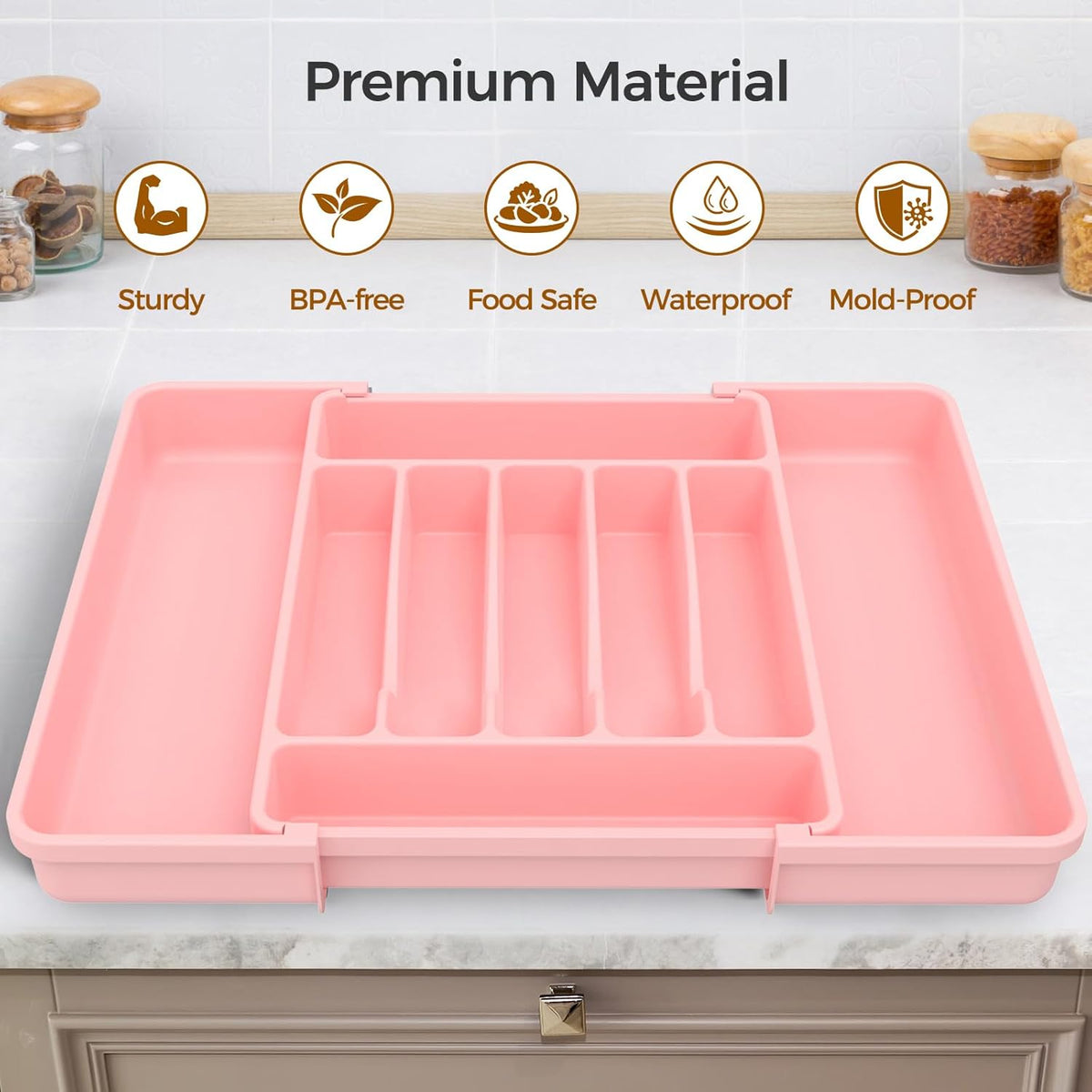 Extra Large Expandable Silverware Organizer, BPA-Free Food-Safe Cutlery Flatware Organizer, Kitchen