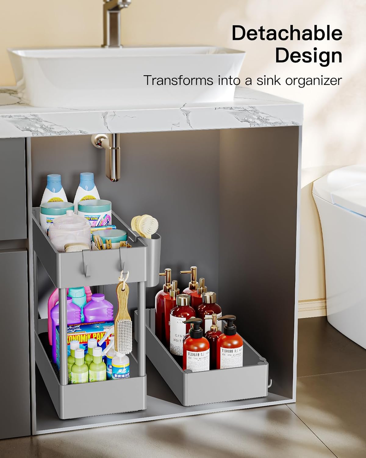 Pipishell Slim Storage Cart with Wheels - 3 Tier Bathroom Organizers and Storage Cart - Rolling