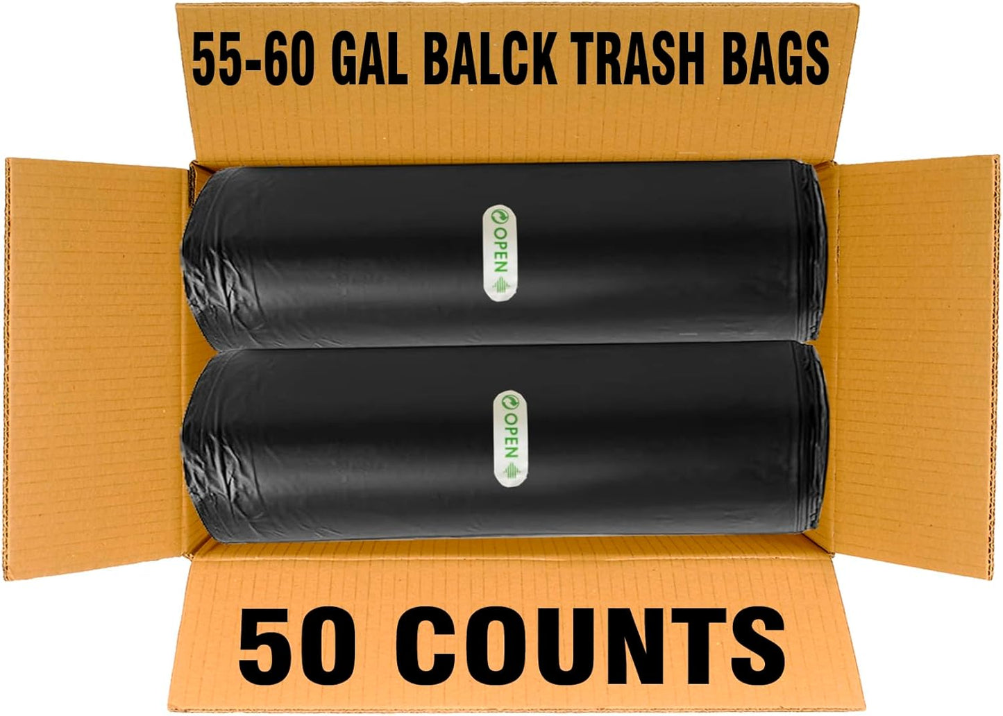 55-60 Gallon Trash Bags, 50 Count Bulk, Black Heavy Duty Garbage bags, Multi-purpose Trash Can Bin