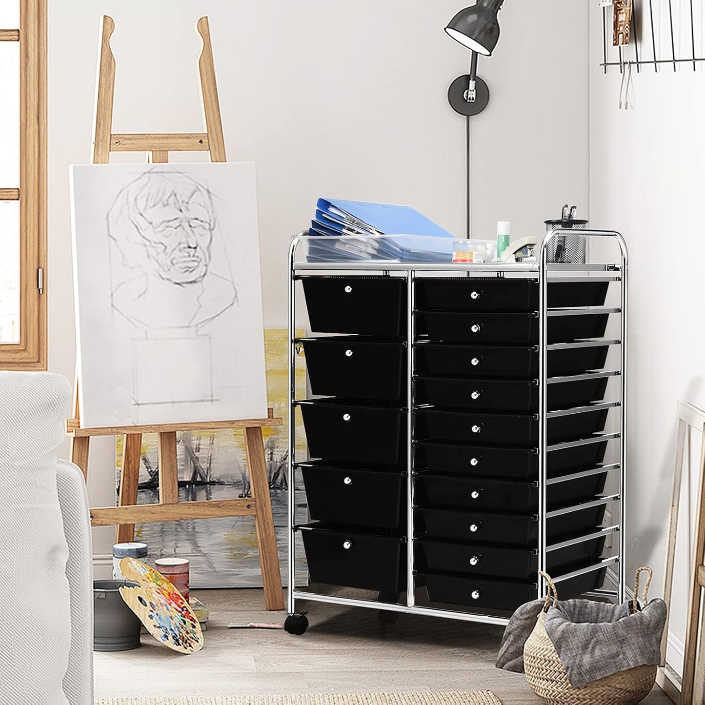 GOFLAME 15-Drawer Rolling Storage Cart, Multipurpose Movable Organizer, Utility Cart for Home