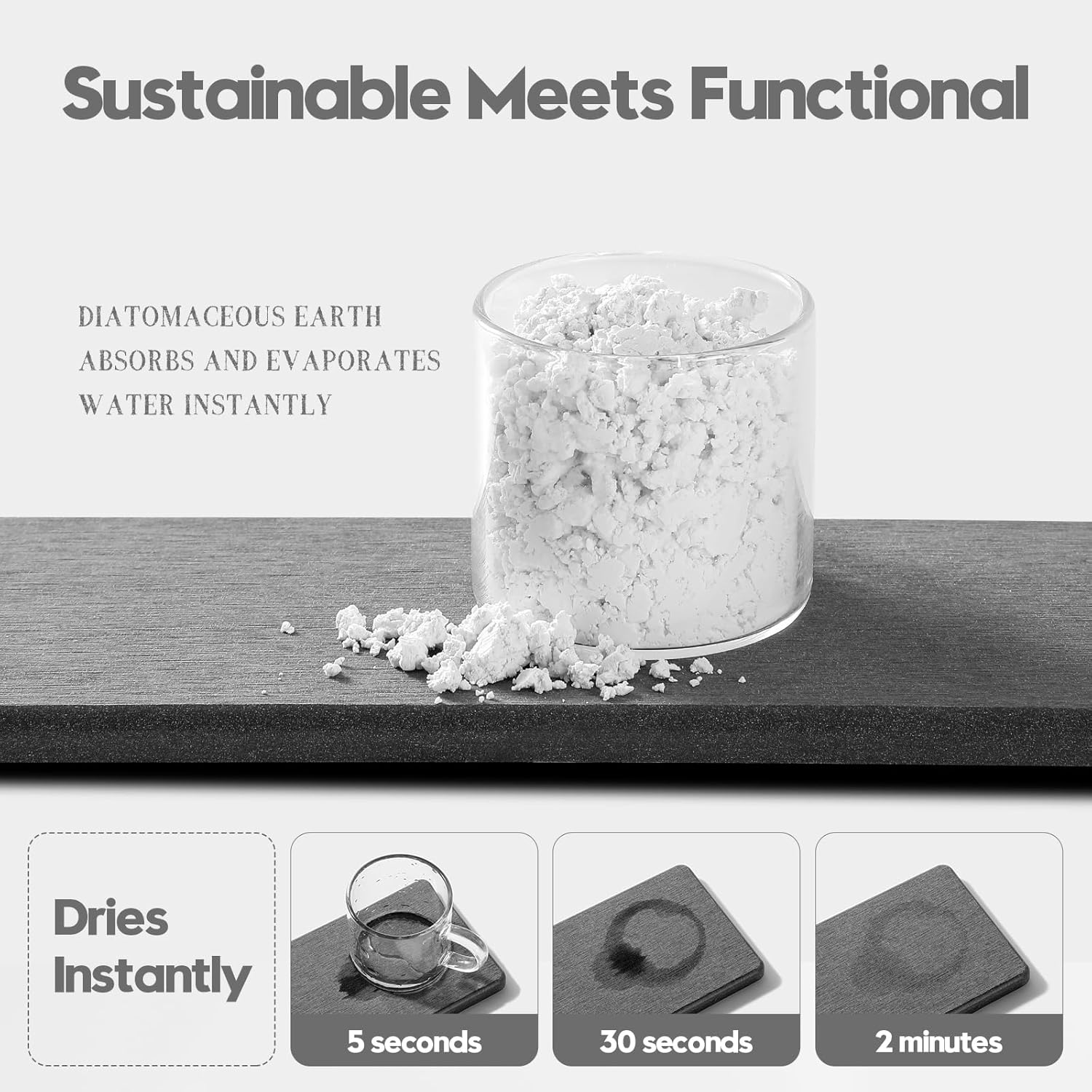 2PCS Bathroom Trays, Water Absorbing Diatomite Stone Quick Drying Mat for Kitchen Counter, Dish