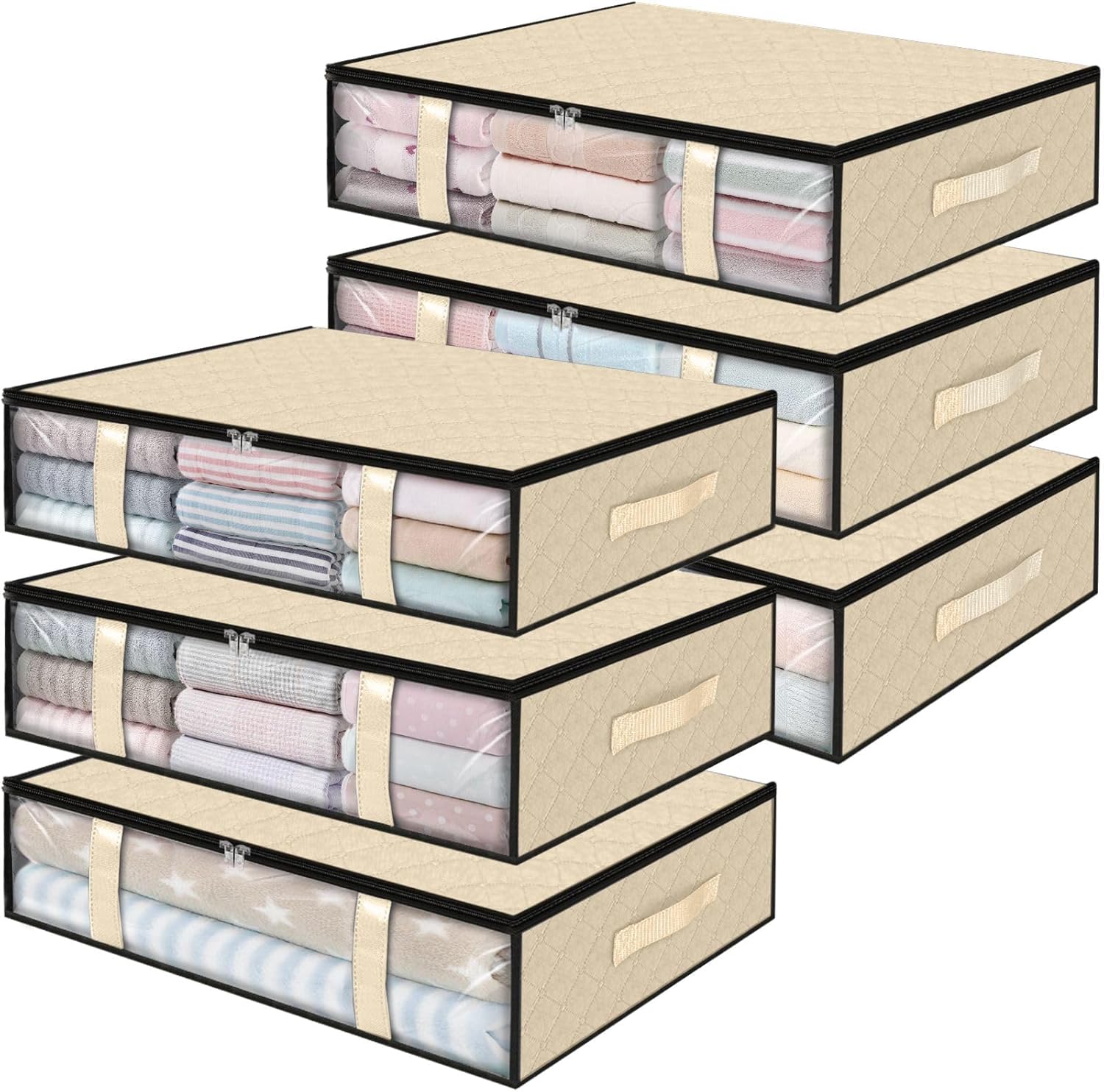 StorageRight Under Bed Storage Bins, 6-Pack 40L Foldable Fabric Storage Bags with Transparent