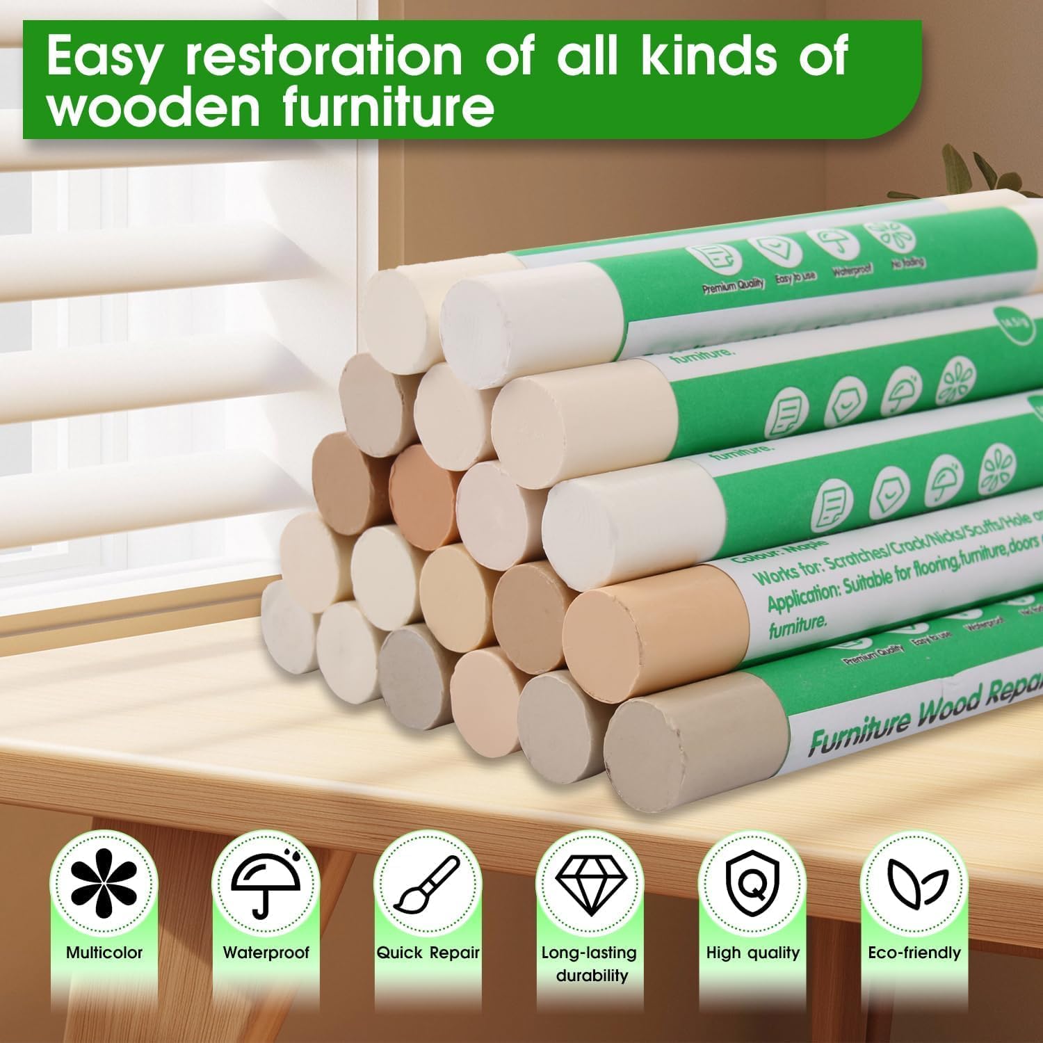 Furniture Markers Touch Up, 20 Colors Wood Filler Sticks, Wood Wax Crayons for Repairing Scratches