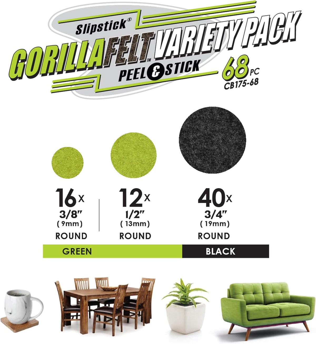 Slipstick Gorilla Felt ¾ Inch Furniture Pads (68 Pcs) Premium Furniture Pads & Chair Leg Floor