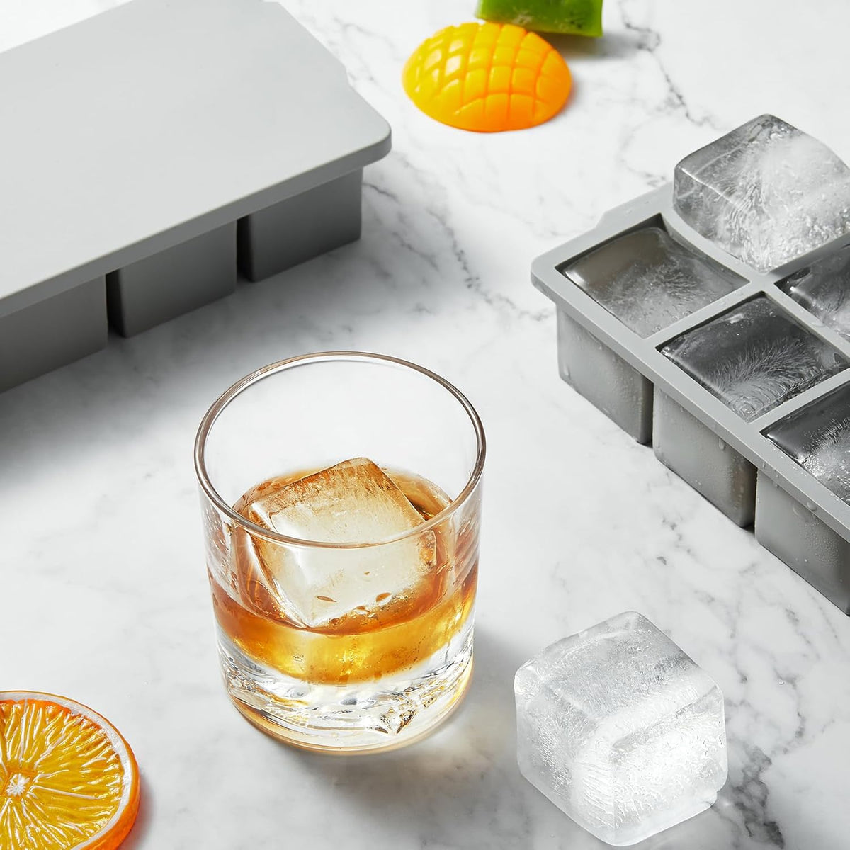 Nax Caki Large Ice Cube Tray with Lid Pack of 2, Stackable Big Silicone Square Ice Cube Mold for