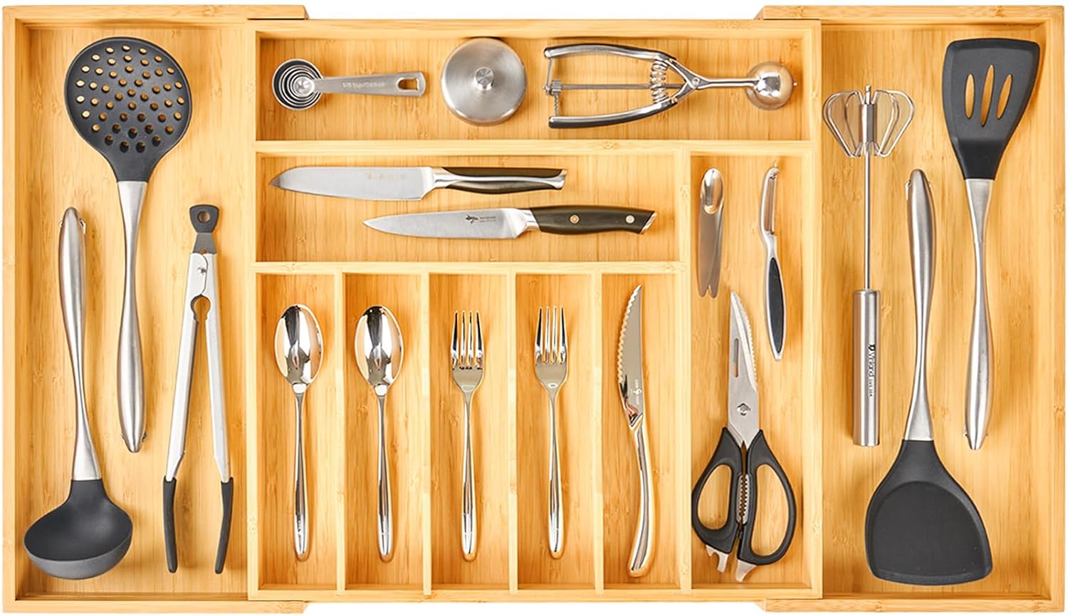 Umilife Extra Large Expandable Kitchen Siverware Utensils Drawer Organizer, 19" Deep for Big