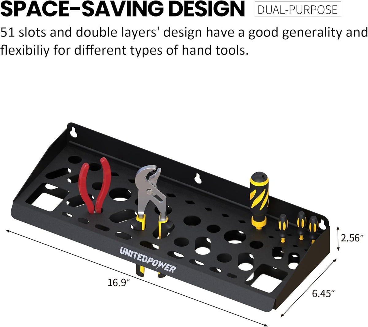 UNITEDPOWER Wall Mount Tool Storage Rack, Screwdriver Holder, Pliers Organizer, Wrench Utility