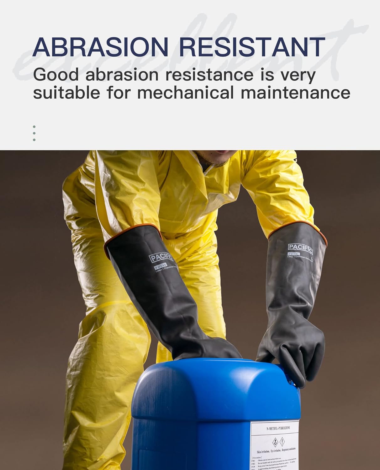 PACIFIC PPE Heavy Duty Latex Chemical Gloves, Strong Acid Resistance Rubber Gloves, Against Alkali