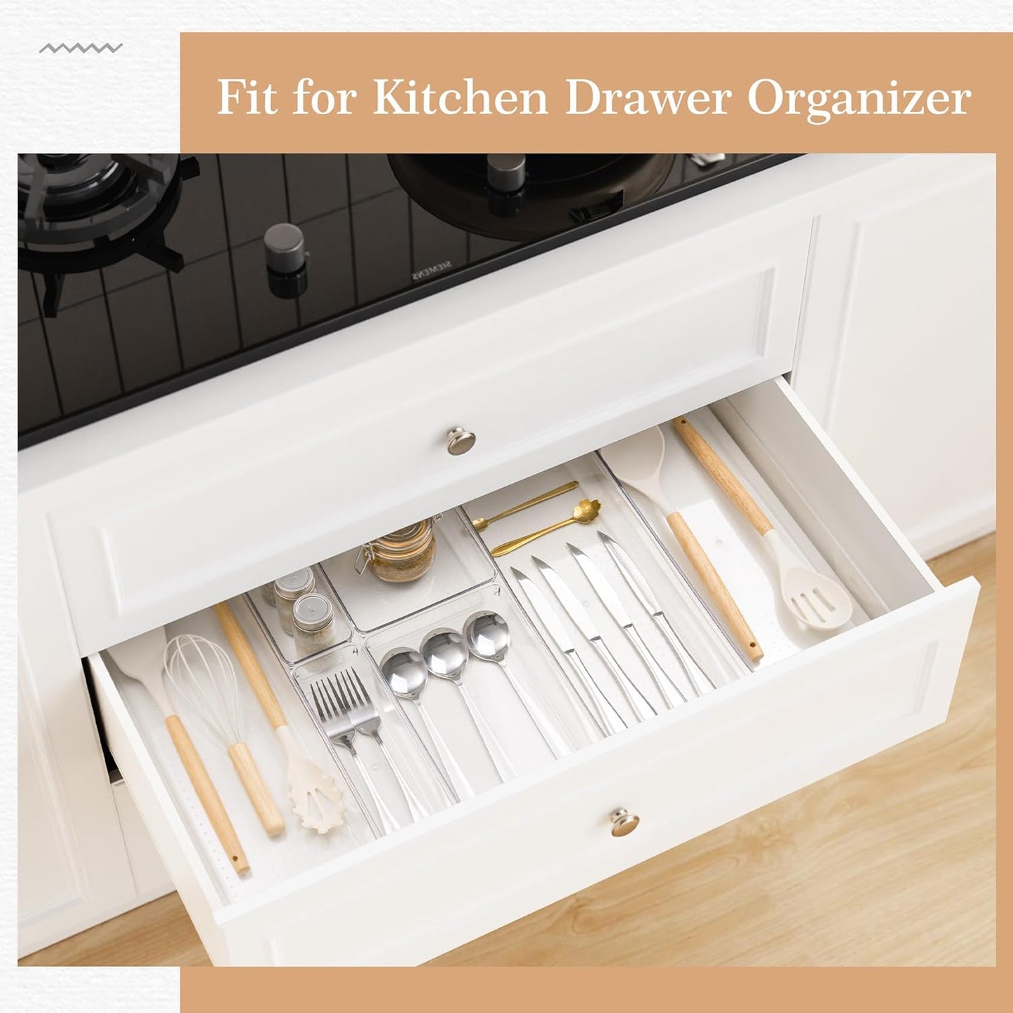 Criusia Drawer Organizer, 12 Pack Clear Plastic Kitchen Drawer Organizers Set,4-Size Versatile