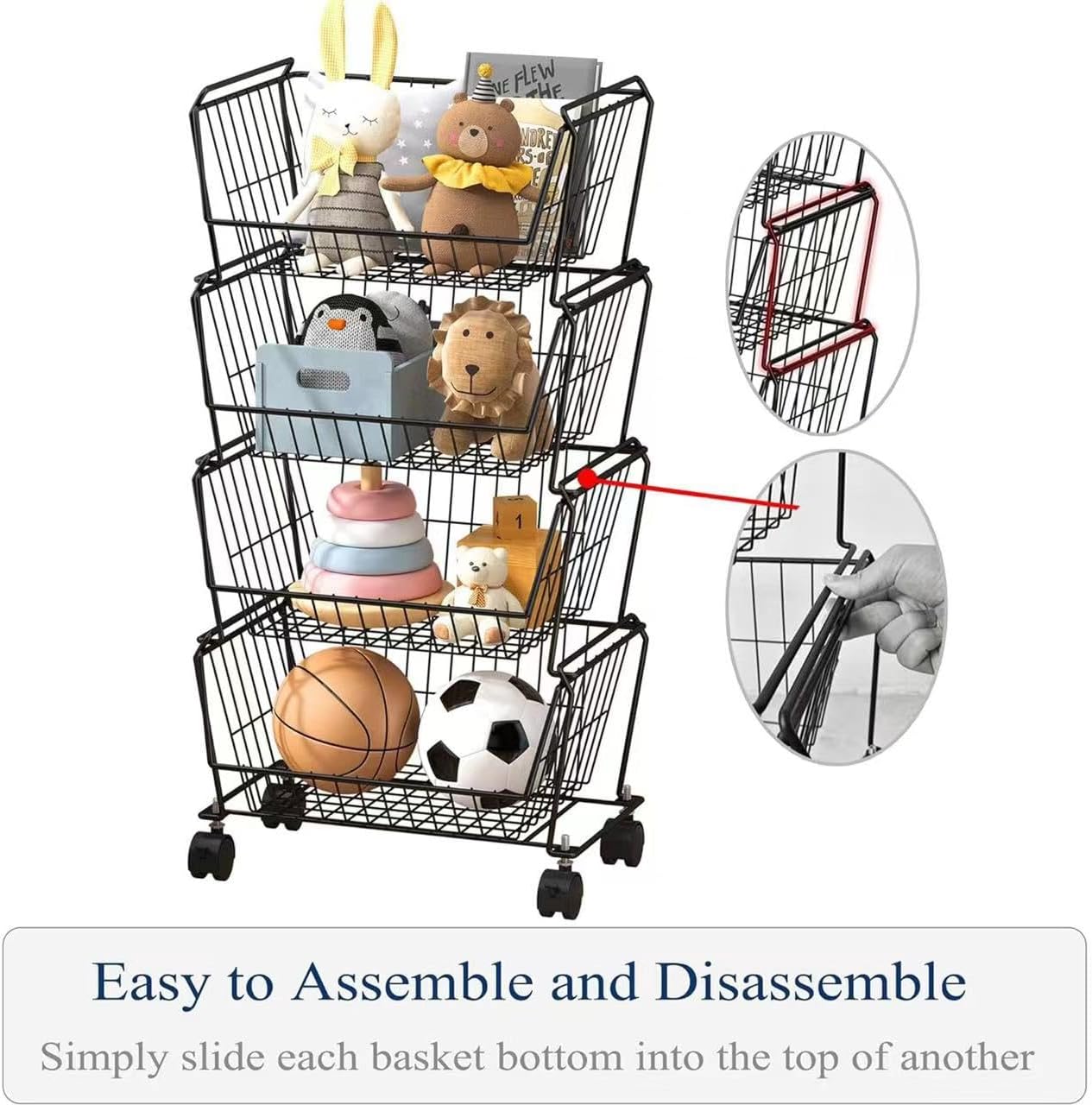 PUSDON Stackable Metal Storage Carts, Dual Use Shelf for Kitchen Fruit Vegetable Baskets with