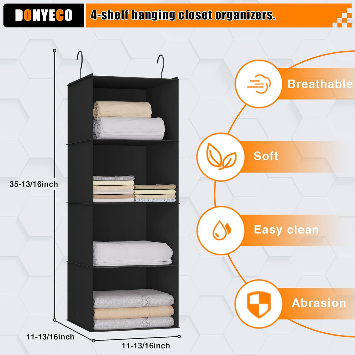 Hanging Closet Organizer, Easy Mount Foldable 4-Shelf Hanging Closet Wardrobe Storage Shelves