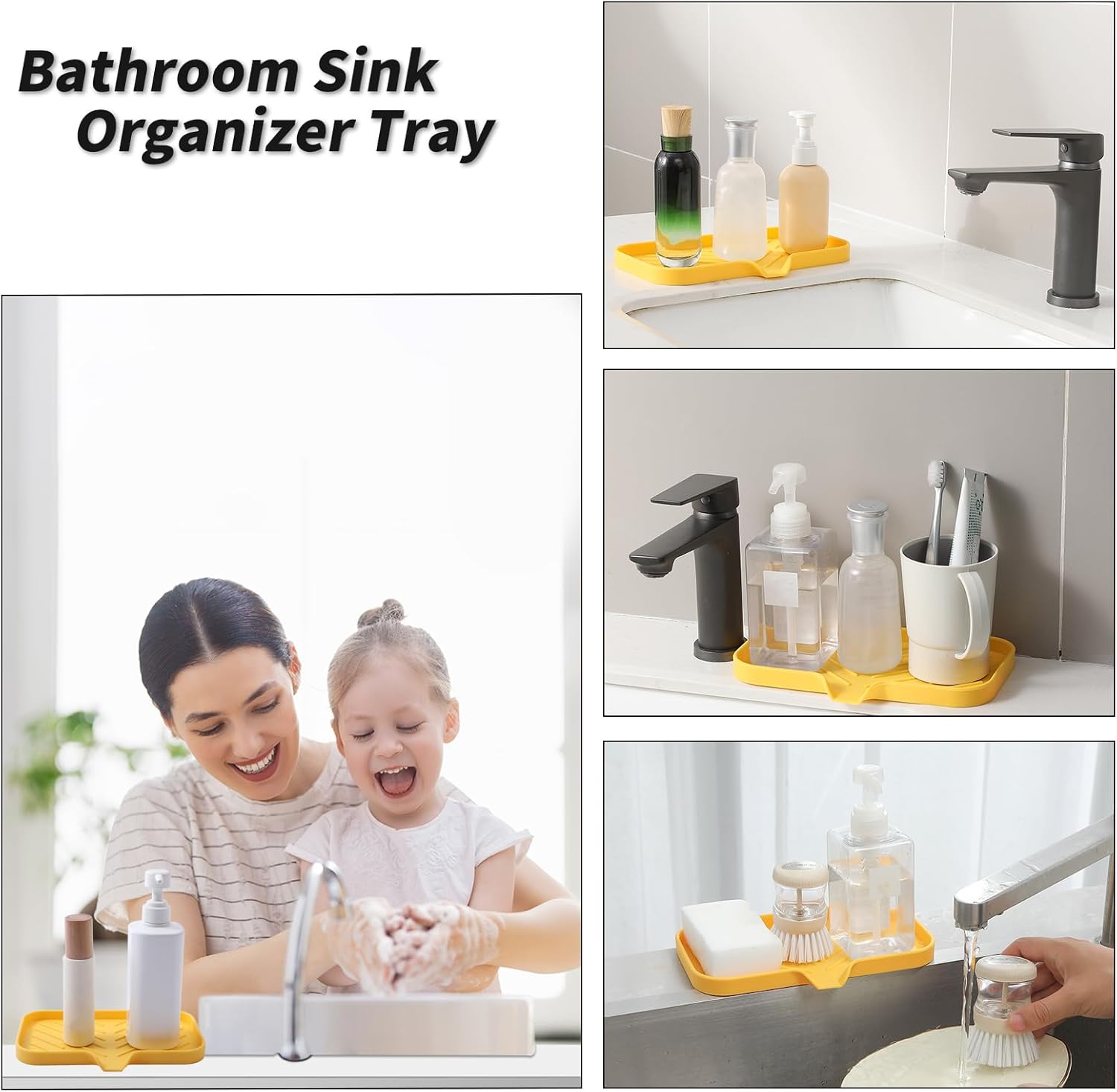 Silicone Bathroom Soap Dishes with Drain Spout-Bathroom and Kitchen Sink Organizer,Sponge