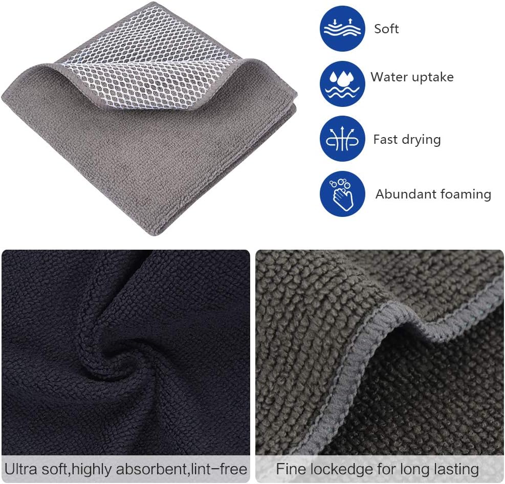 SINLAND Microfiber Dish Cloth for Washing Dishes Best Kitchen Washcloth Cleaning Cloths Poly Scour