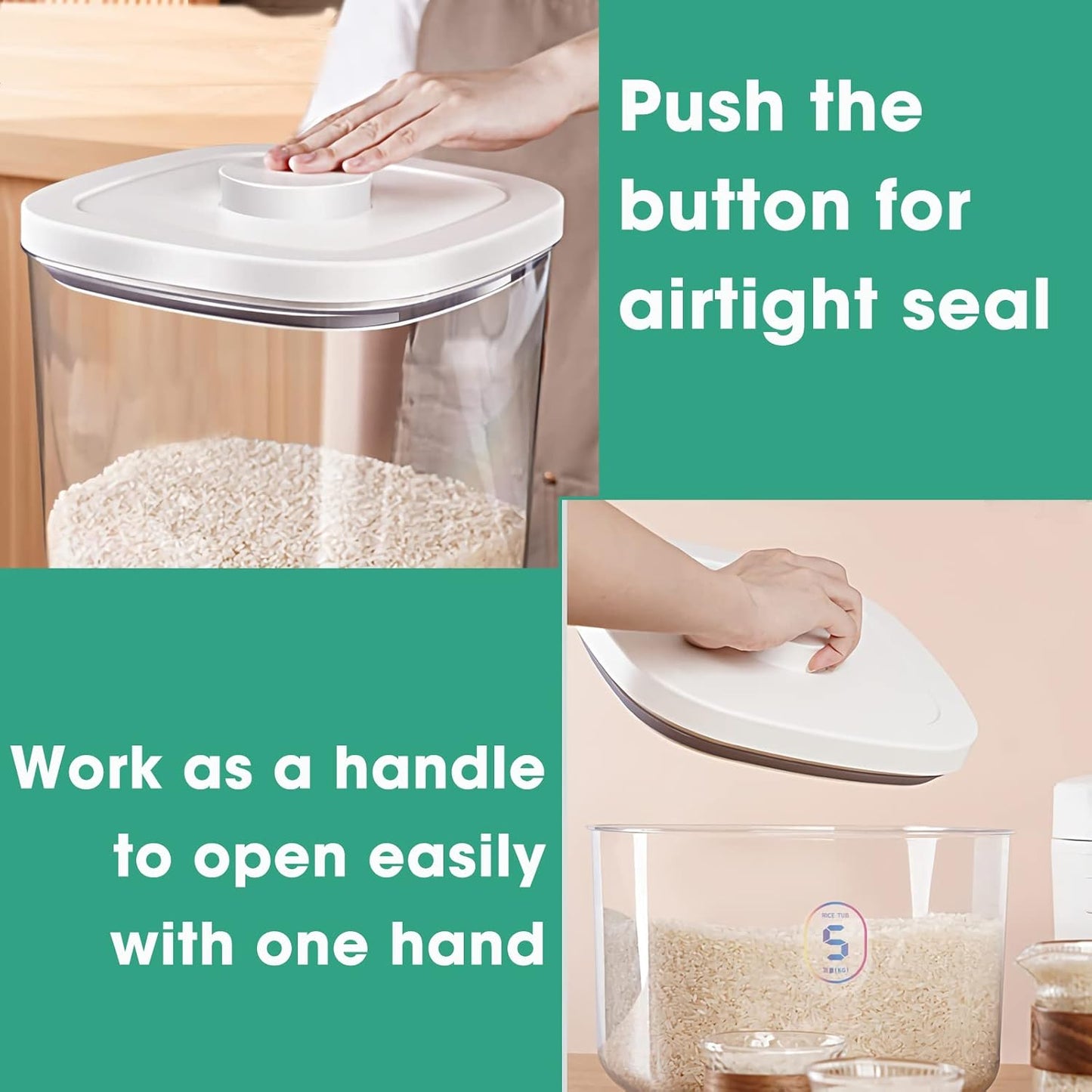 Airtight Rice Container 10 Lbs, Clear Plastic Food Storage Container Bin For Flour Sugar, Dry Food