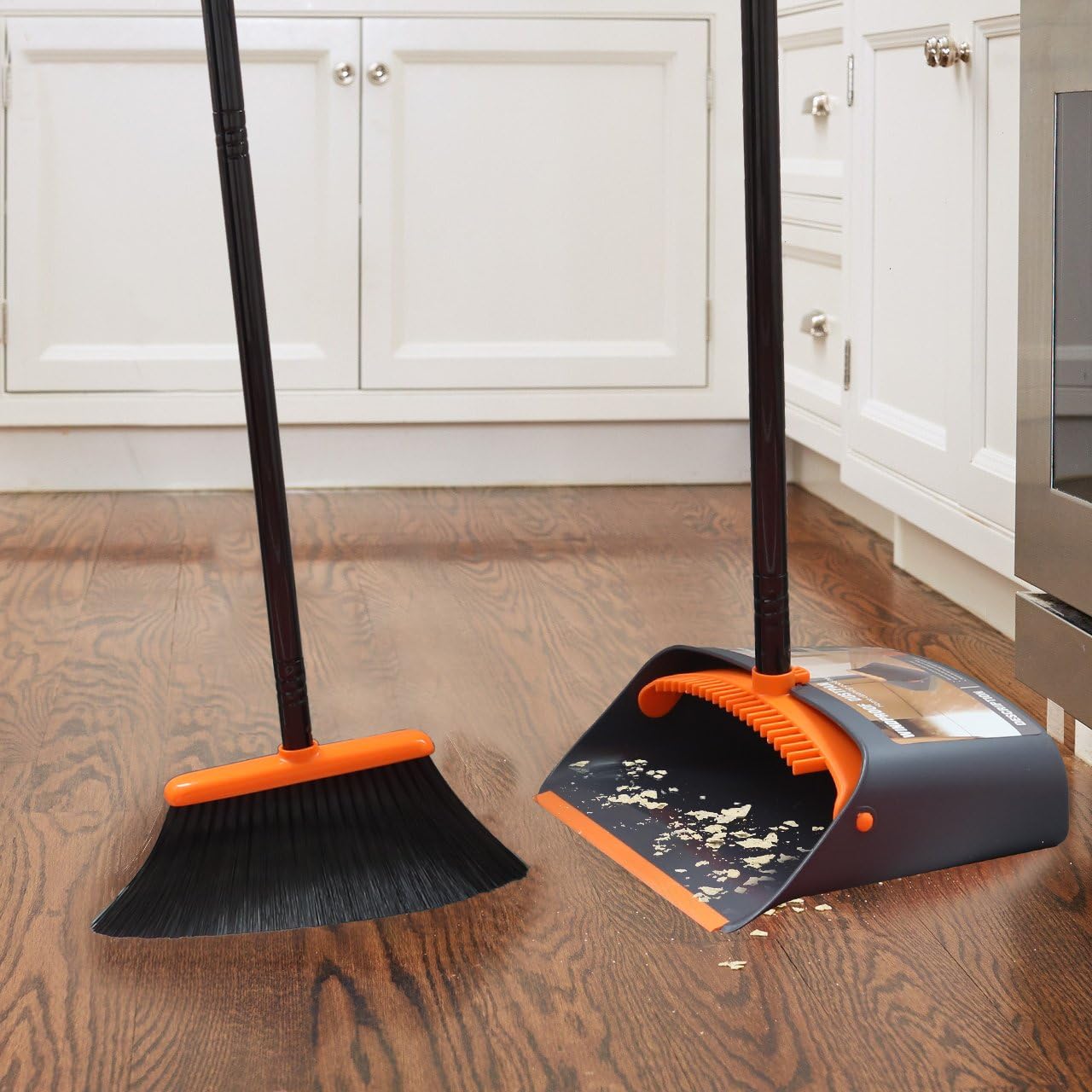TreeLen Broom and Dustpan Set with 52" Long Handle for Home Kitchen Room Office Lobby Floor Use