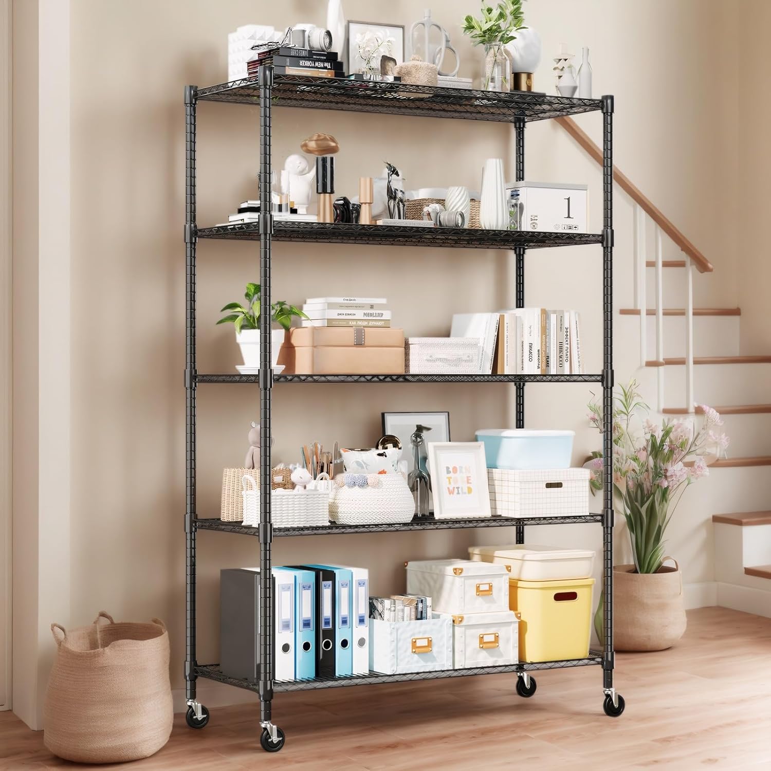 Himimi Storage Shelves 60"W Wire Shelving with Wheels 3250LBS Heavy Duty Metal Shelves for Storage