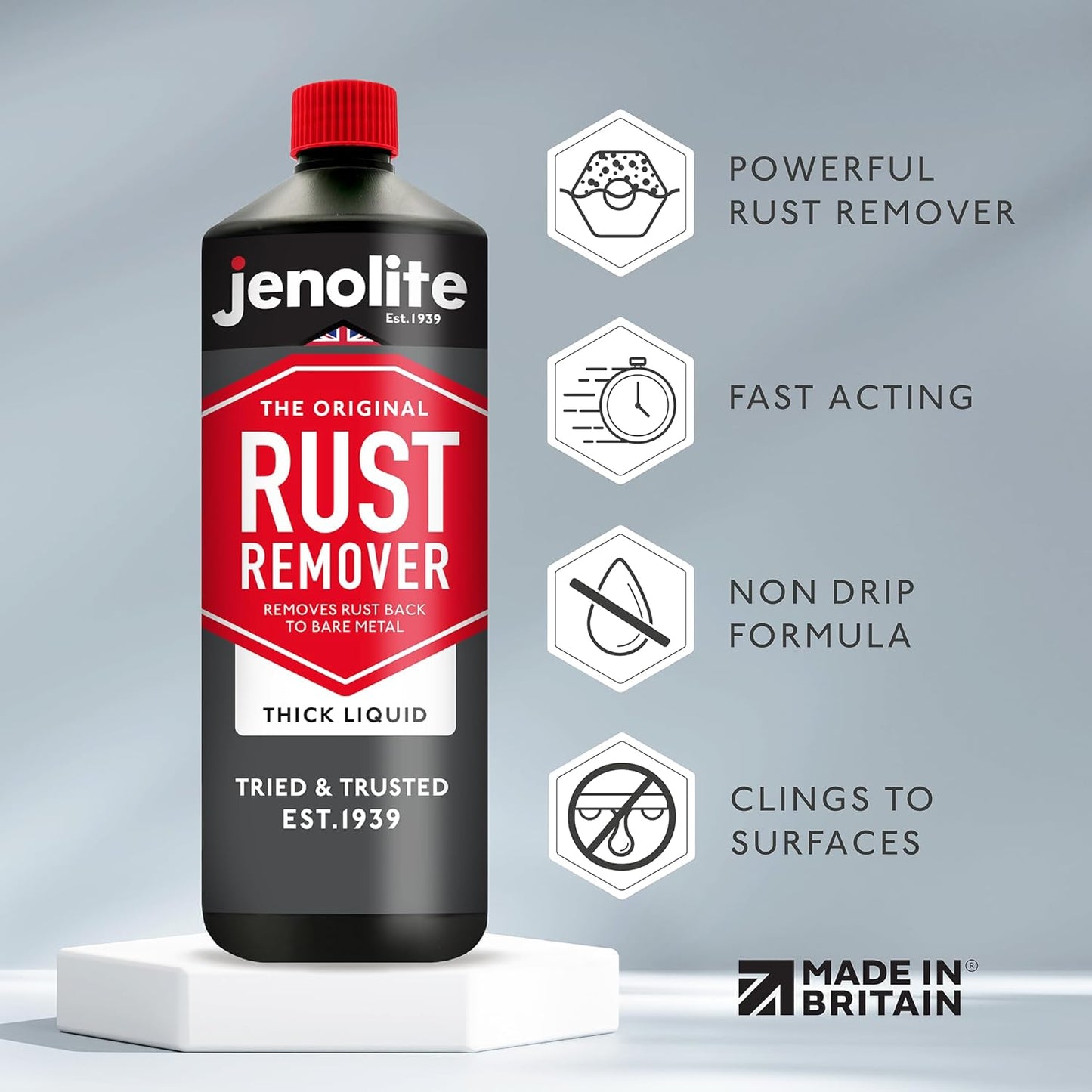 JENOLITE Rust Remover for Metal - Fast Acting No Drip Thick Liquid - Industrial Strength, Removes