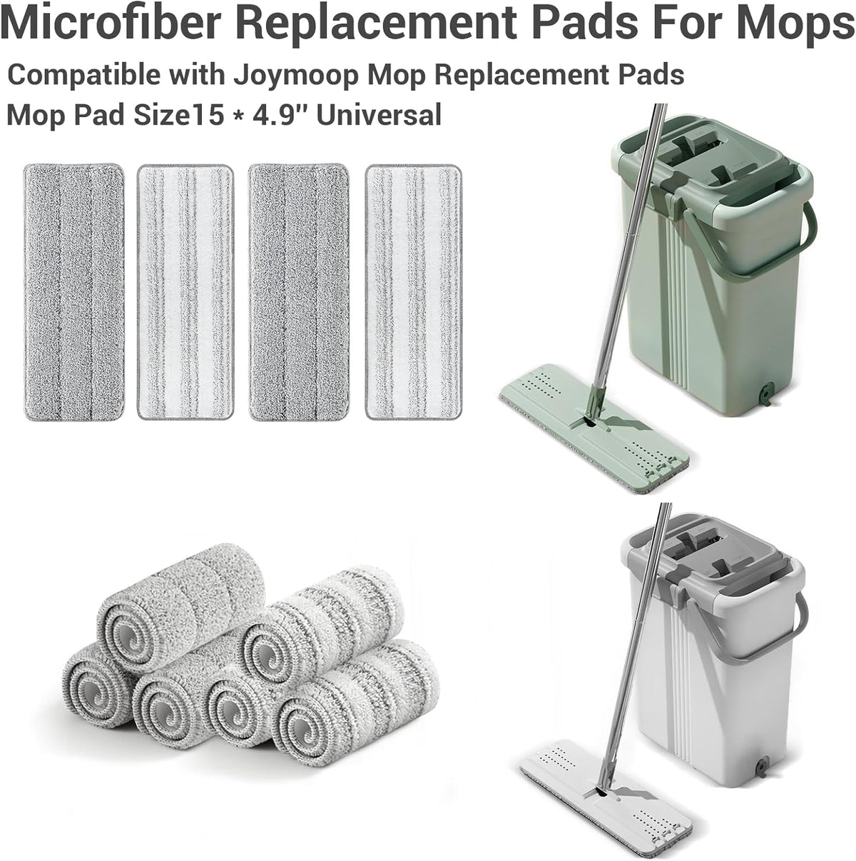 10Pcs Joymoop Mop Replacement Pads, 15 * 4.9'' Universal Mop Pads Mop Head Refills Washable Wet