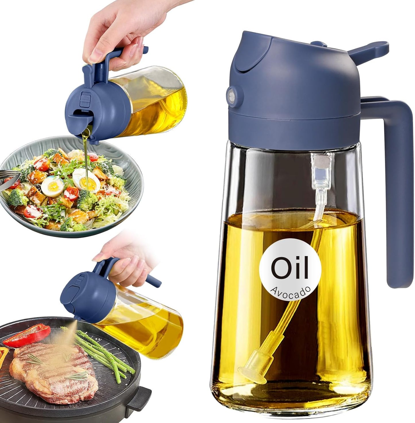 YARRAMATE 16oz/470ml Glass Olive Oil Sprayer for Cooking with Stickers, 2 in 1 Oil Dispenser for