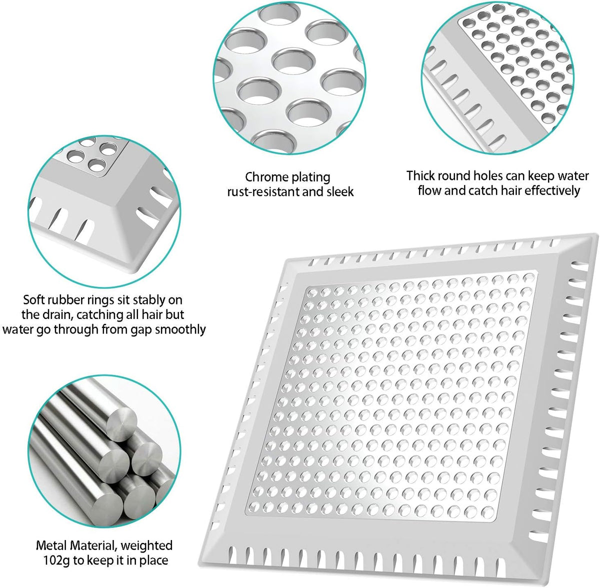 Hair Catcher/Drain Strainer/Shower Drain Cover for Bathroom Floor Drain, Stainless Steel and