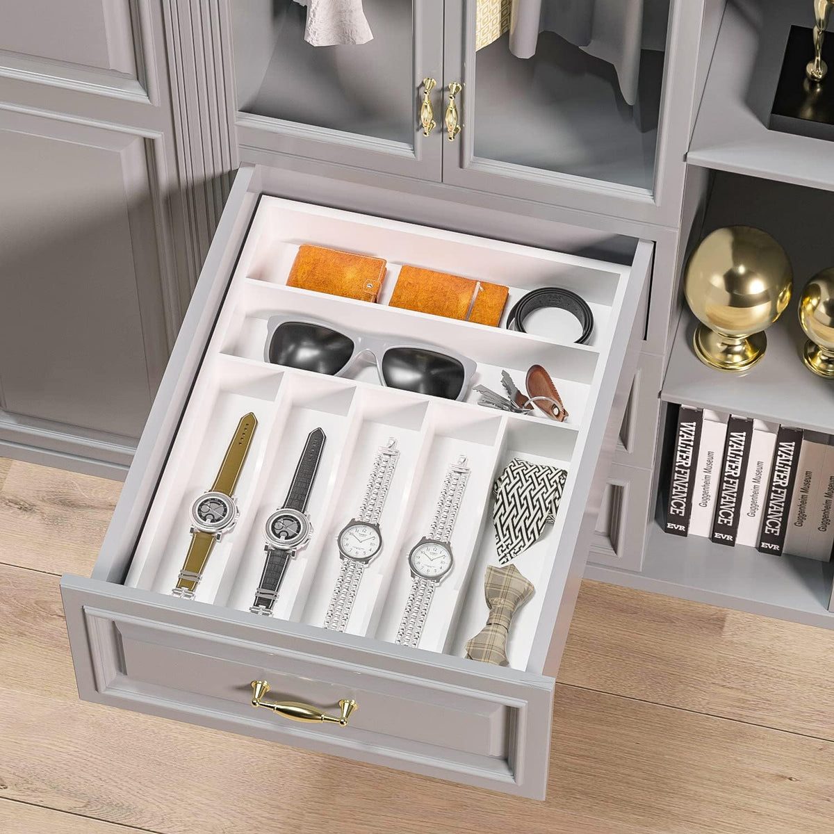 Utensil Organizer Silverware Drawer Organizer - 7 Slots Bamboo Cutlery Organizer Multi-Purpose