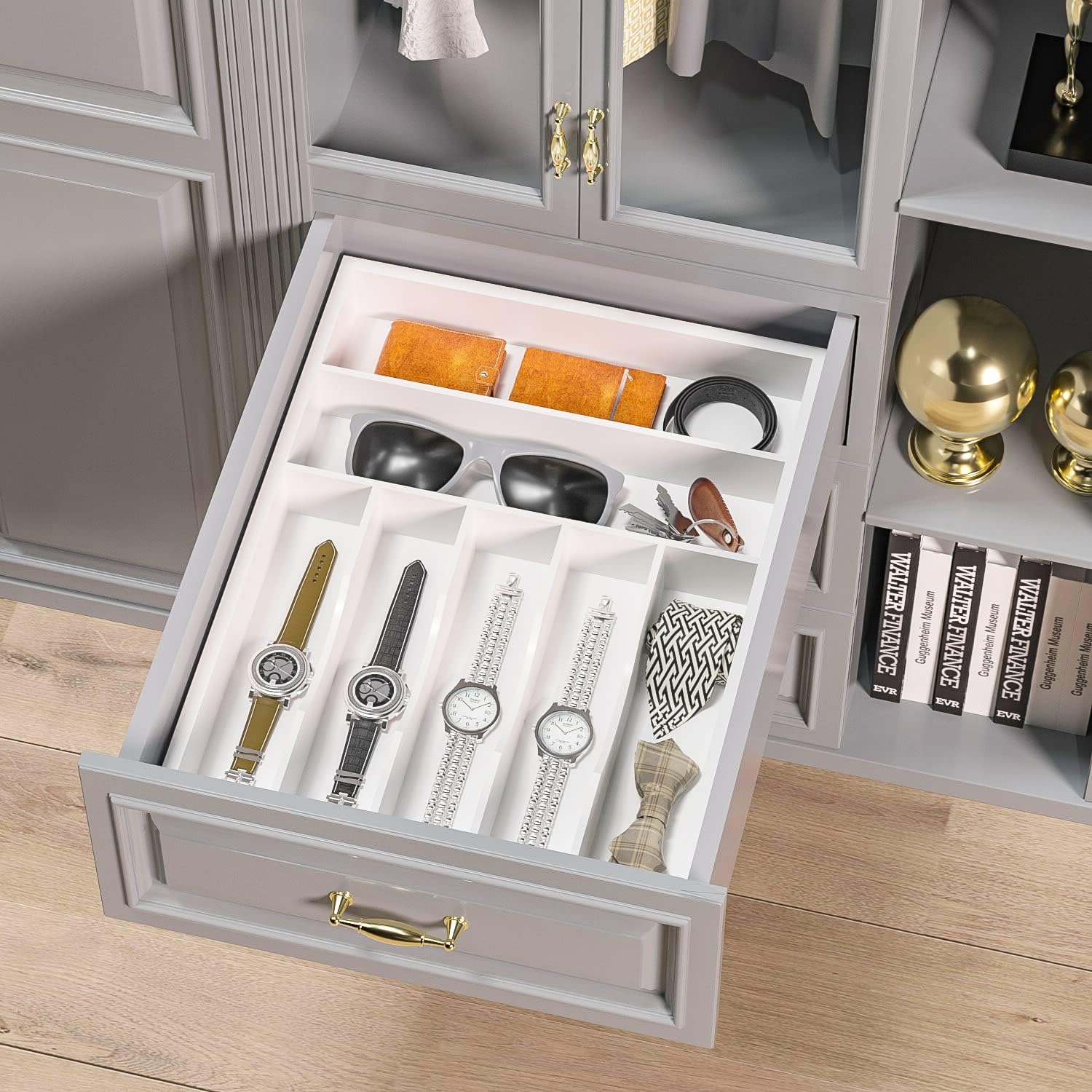 Utensil Organizer Silverware Drawer Organizer - 7 Slots Bamboo Cutlery Organizer Multi-Purpose